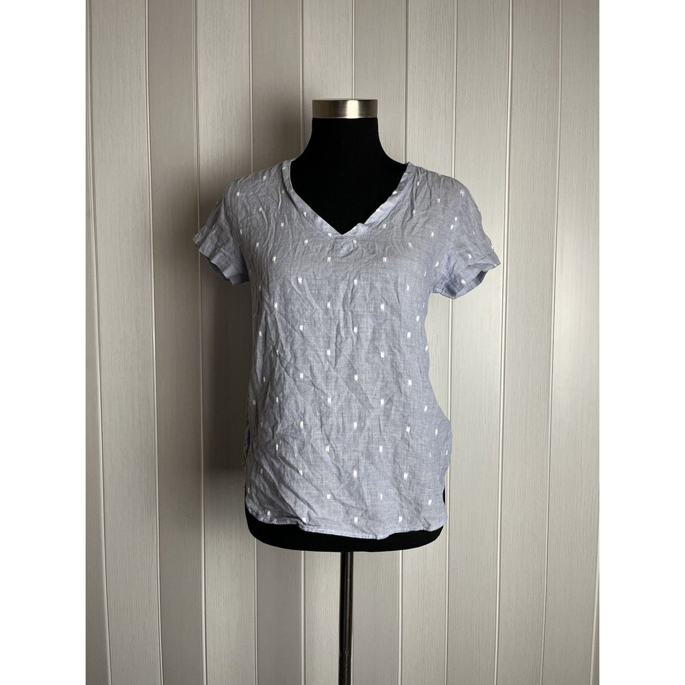 Cloth & stone light blue v-Neck Blouse Short Sleeve Dot Motif Print Top Size XS - Picture 3 of 12